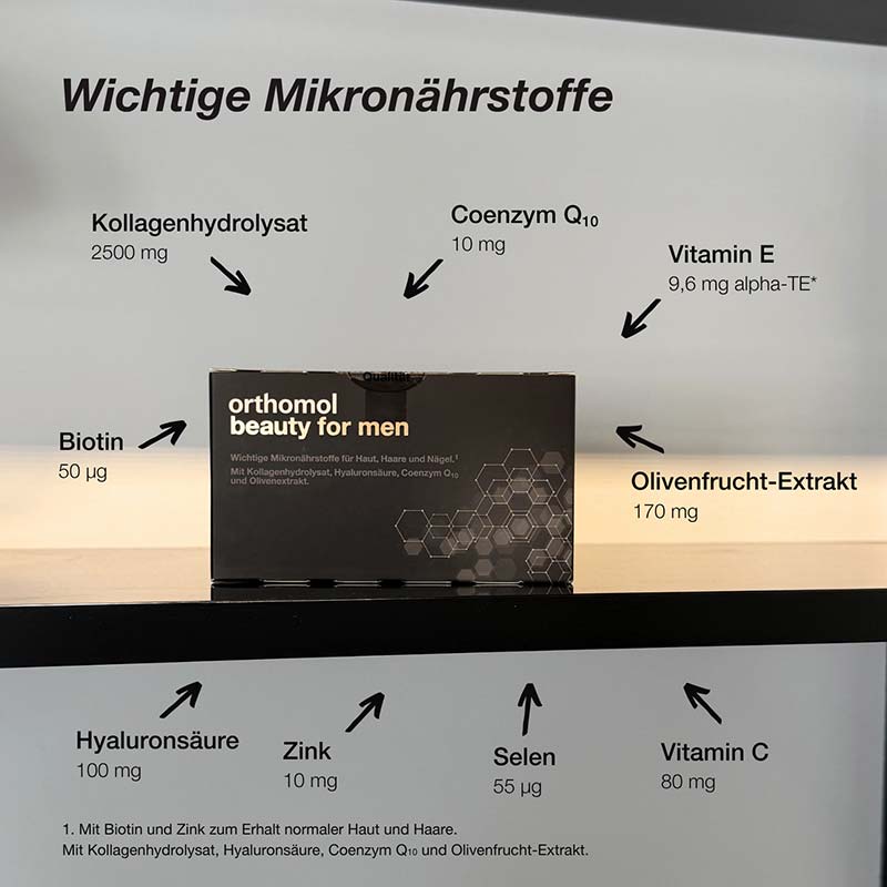 orthomol beauty for men - mit Hyaluronsäure, Kollagen und Coenzym Q10 - Trinkampullen