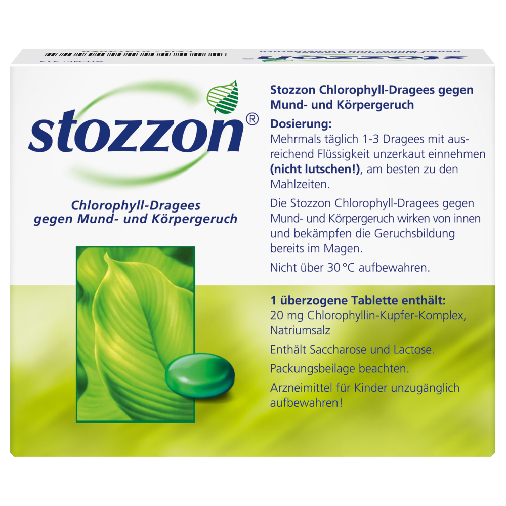 stozzon Chlorophyll-Dragees gegen Mund- und Körpergeruch 100 St Überzogene Tabletten