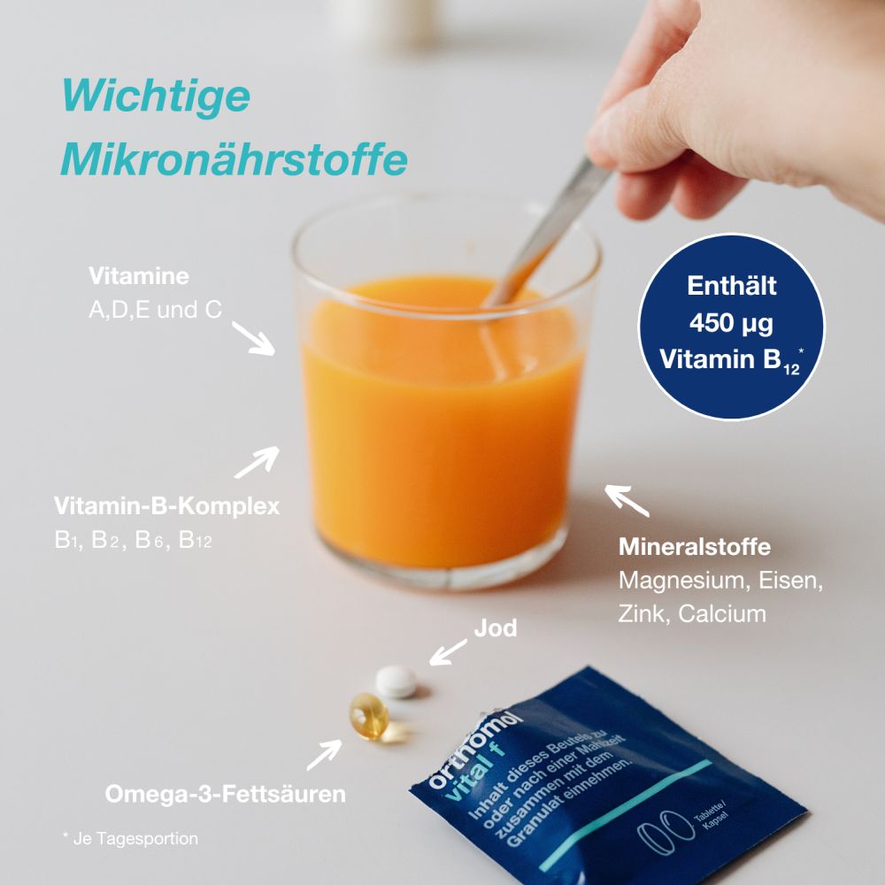 orthomol vital f - Mikronährstoffe für Frauen - mit B-Vitaminen, Omega-3 und Magnesium - Granulat