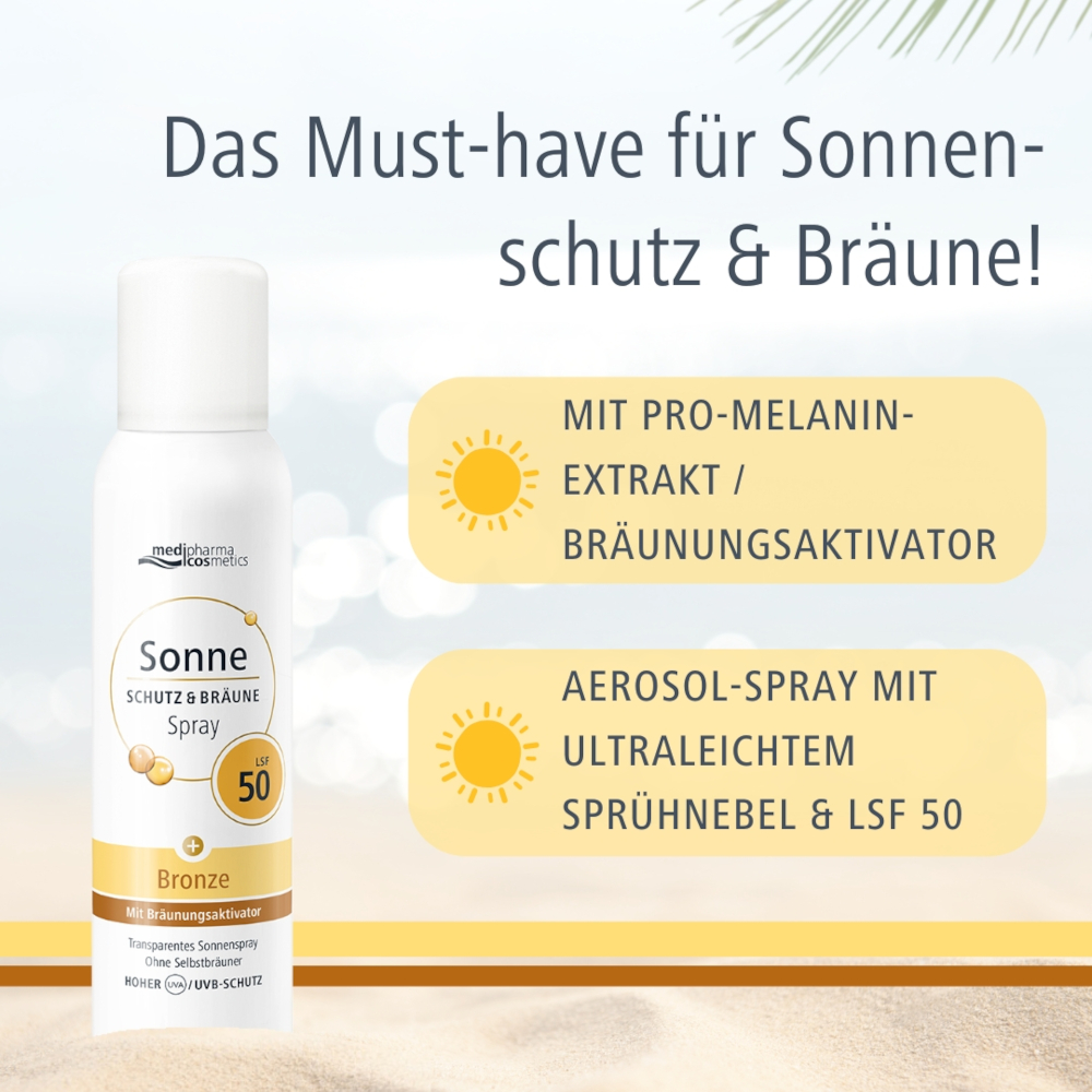 medipharma cosmetics Sonne SCHUTZ & BRÄUNE Bronze LSF 50 Aerosol-Spray 150 ml Spray