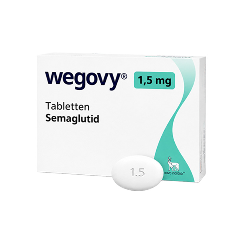 Wegovy Abnehmtablette zur Gewichtsreduktion – Produktabbildung von Verpackung und Tablette