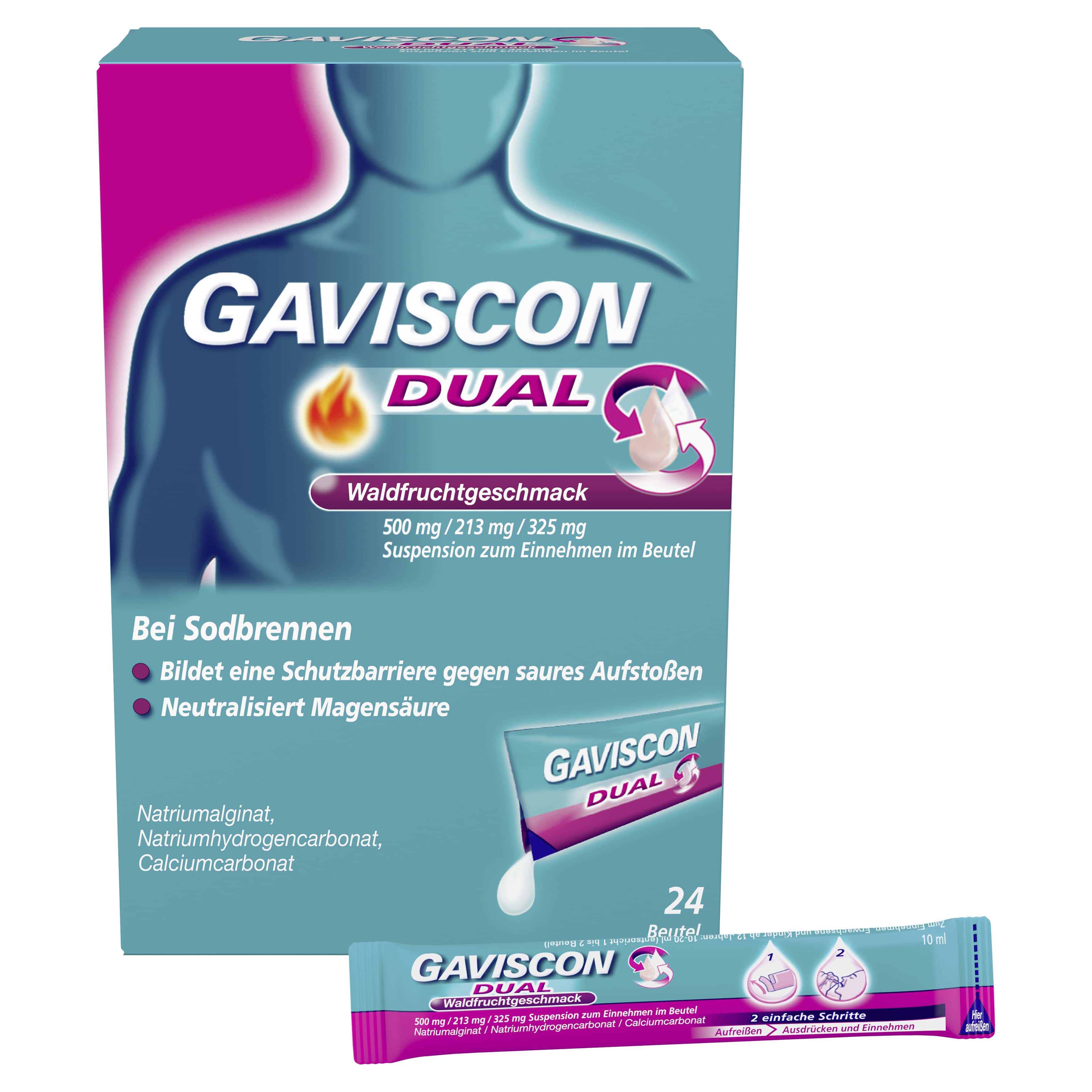 GAVISCON DUAL Waldfruchtgeschmack - Bei Sodbrennen 24X10 ml Suspension zum Einnehmen