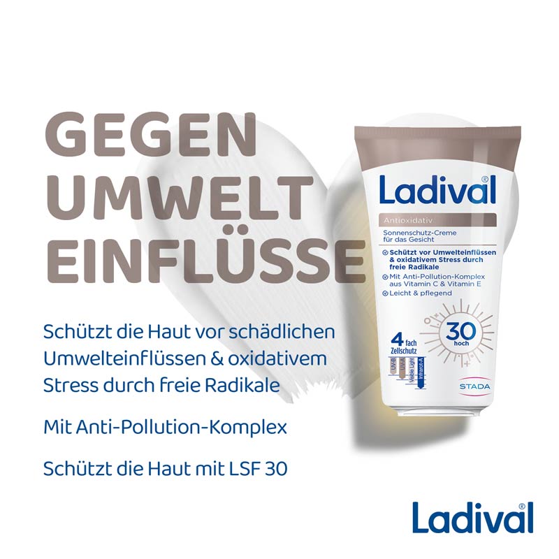 Ladival Antioxidativ Sonnenschutz-Creme Gesicht LSF 30: Sonnencreme mit Anti-Pollution-Komplex aus Vitamin C & E, mit 4-fach Zellschutz, schweißresistent, 50ml