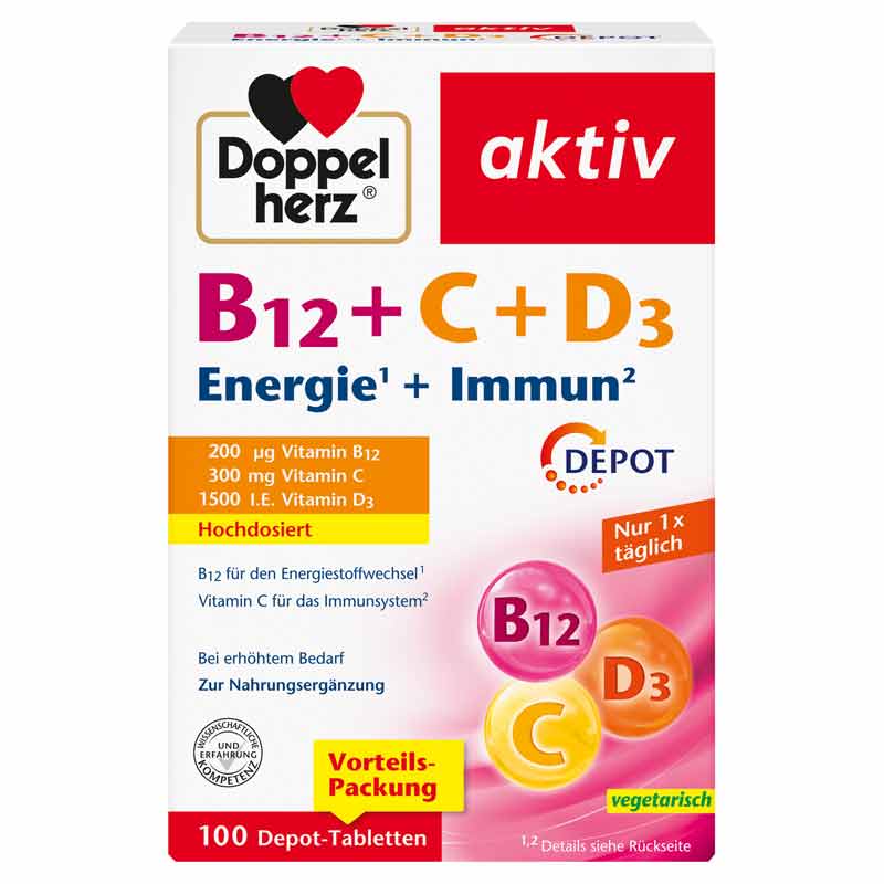 Doppelherz aktiv B12 + C+ D3 Energie + Immun 100 St Tabletten