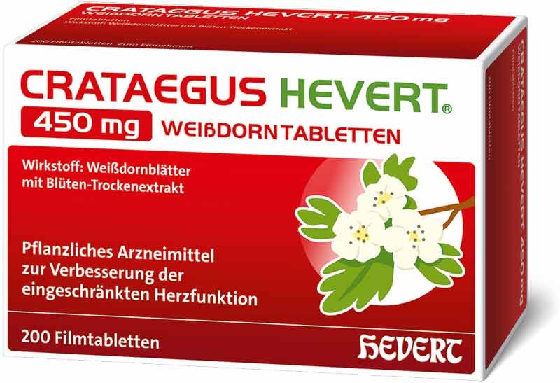 CRATAEGUS HEVERT 450 mg WEIßDORNTABLETTEN 200 St Filmtabletten