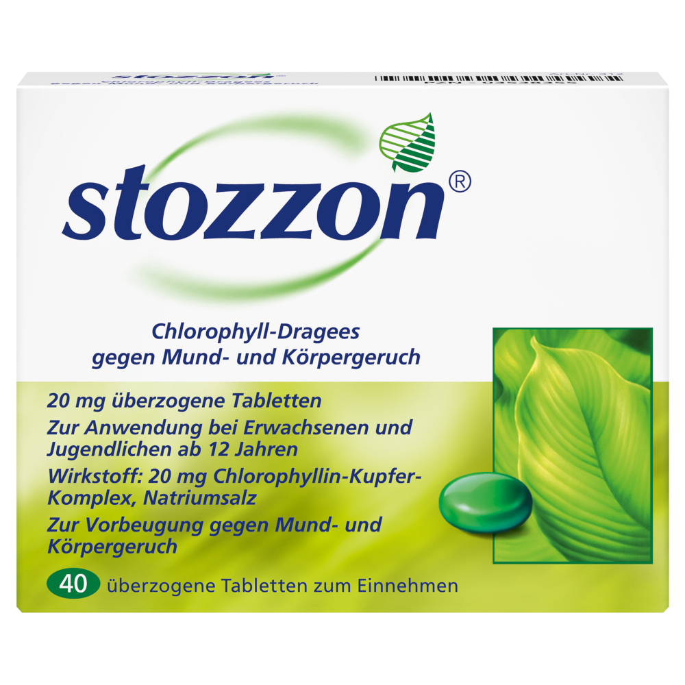 stozzon Chlorophyll-Dragees gegen Mund- und Körpergeruch 40 St Überzogene Tabletten