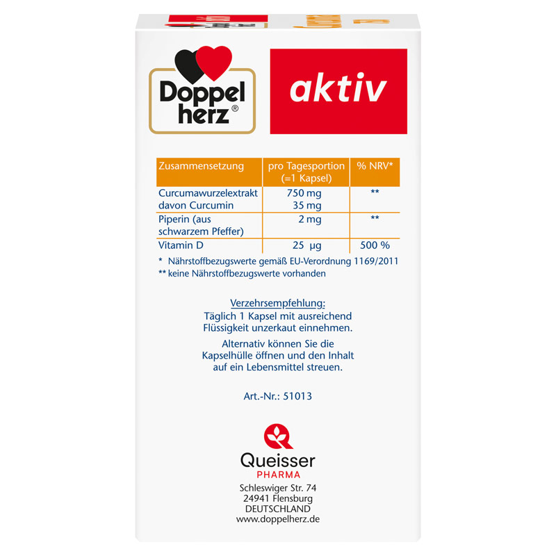 Doppelherz aktiv Curcuma 750 mit Curcumin + Vitamin D3 60 St Kapseln