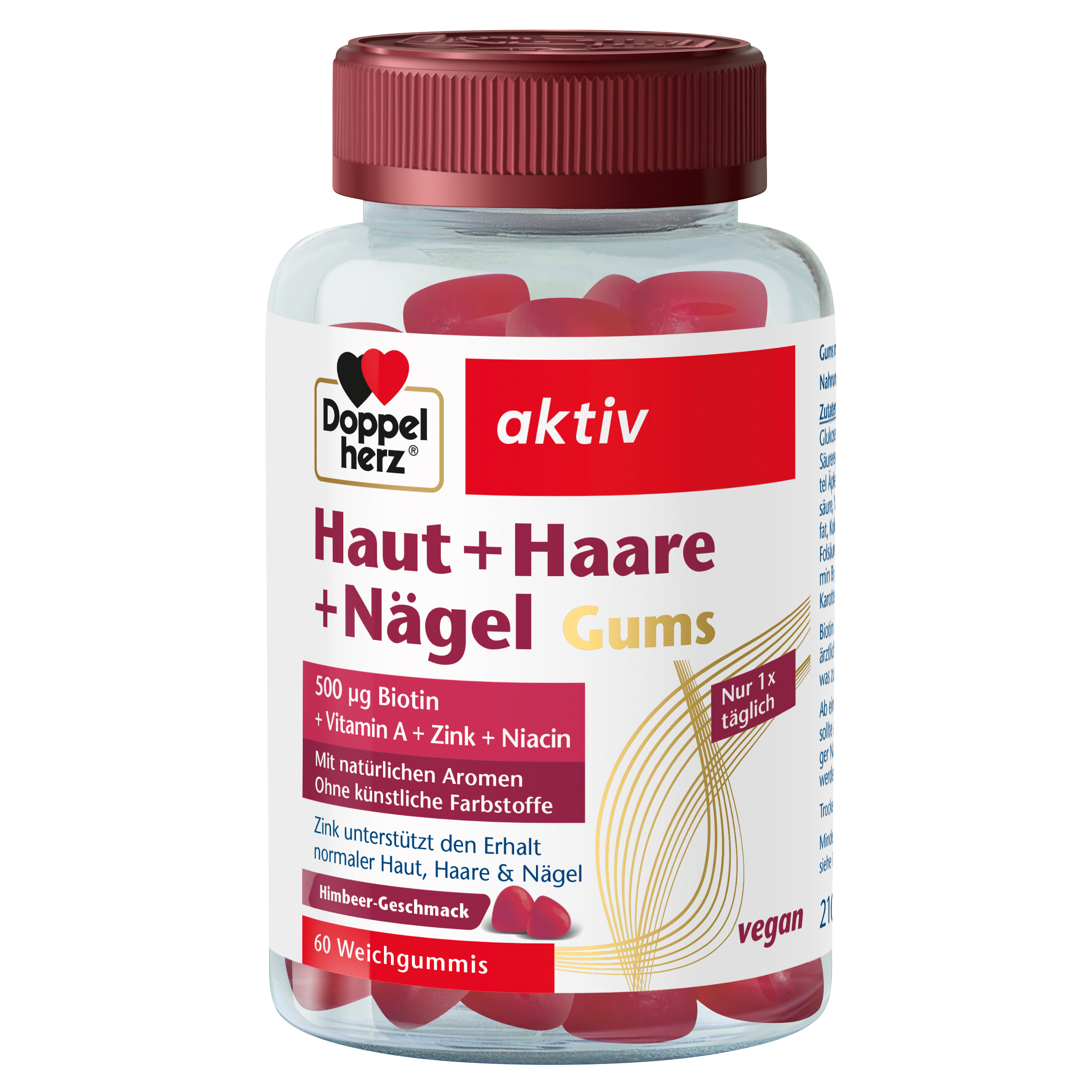 Doppelherz aktiv Haut + Haare + Nägel Gums Himbeergeschmack 60 St Kaudragees