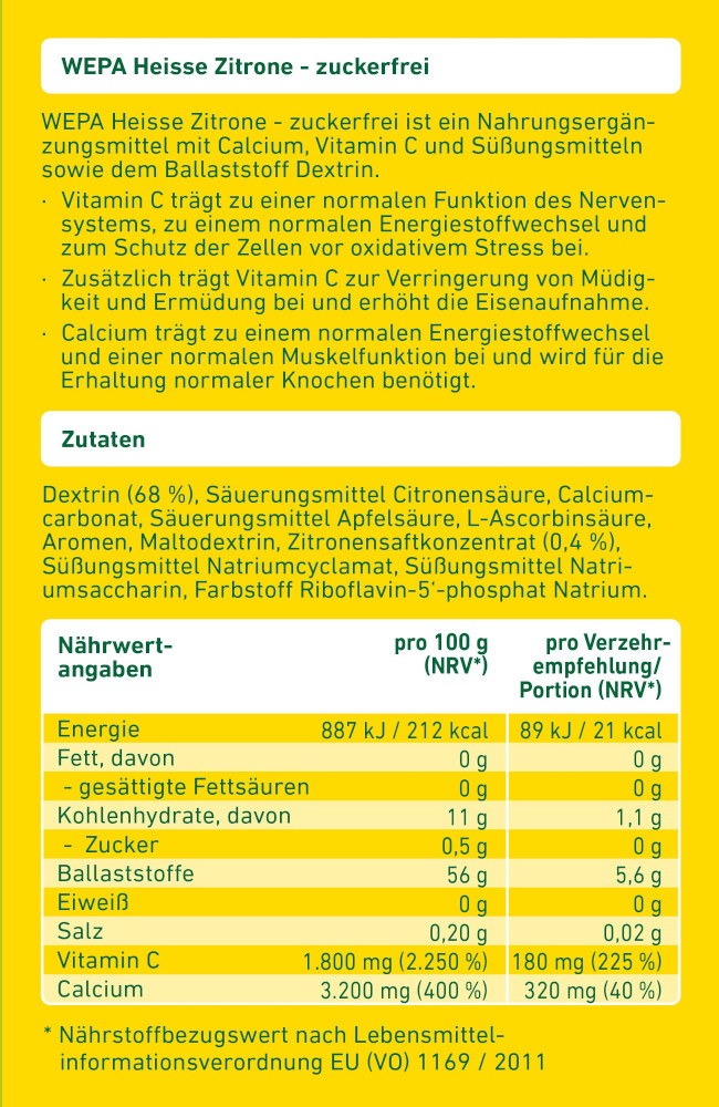 WEPA HEISSE ZITRONE zuckerfrei 10X10 g Pulver