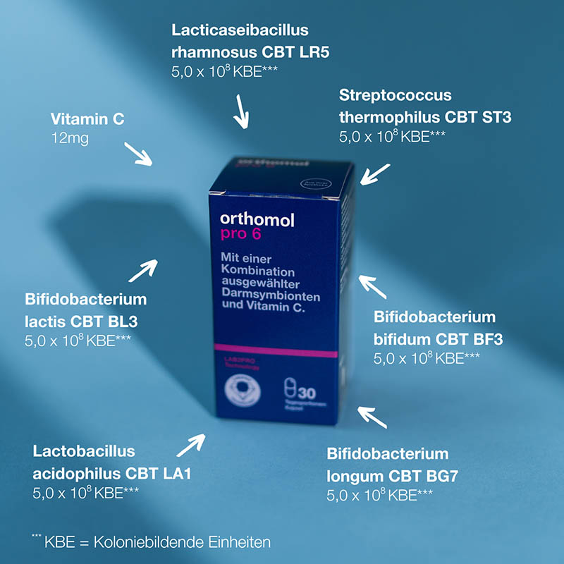 orthomol pro 6 - mit einer Kombination ausgewählter Darmsymbionten und Vitamin C - Kapseln