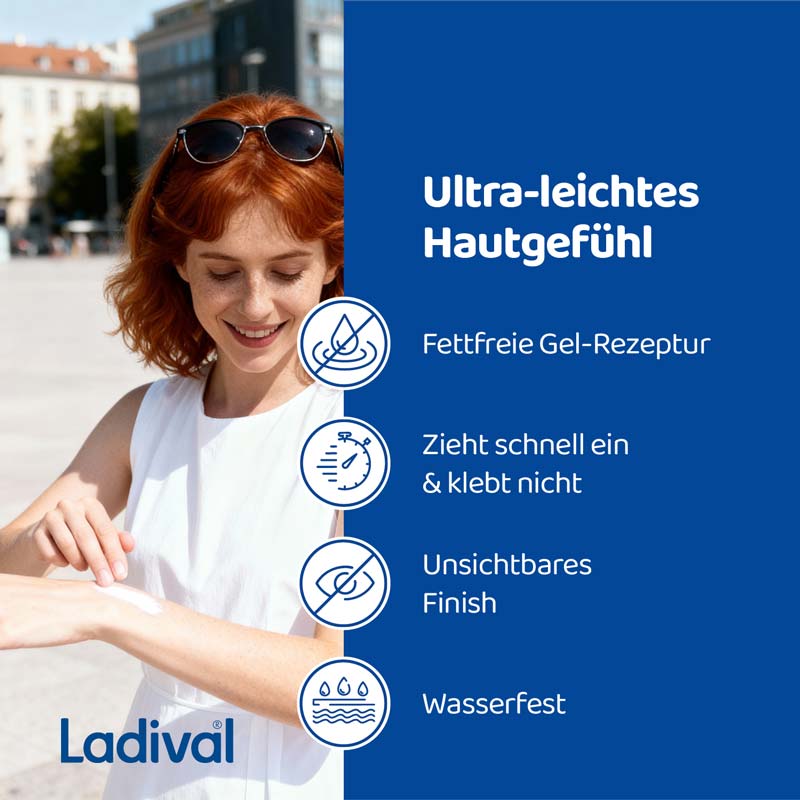 Ladival Allergische Haut Sonnenschutz-Gel LSF 50+: Sonnencreme für den Körper bei Sonnenallergie und Mallorca-Akne, wasserfest, mit 4-fach Zellschutz, 200ml