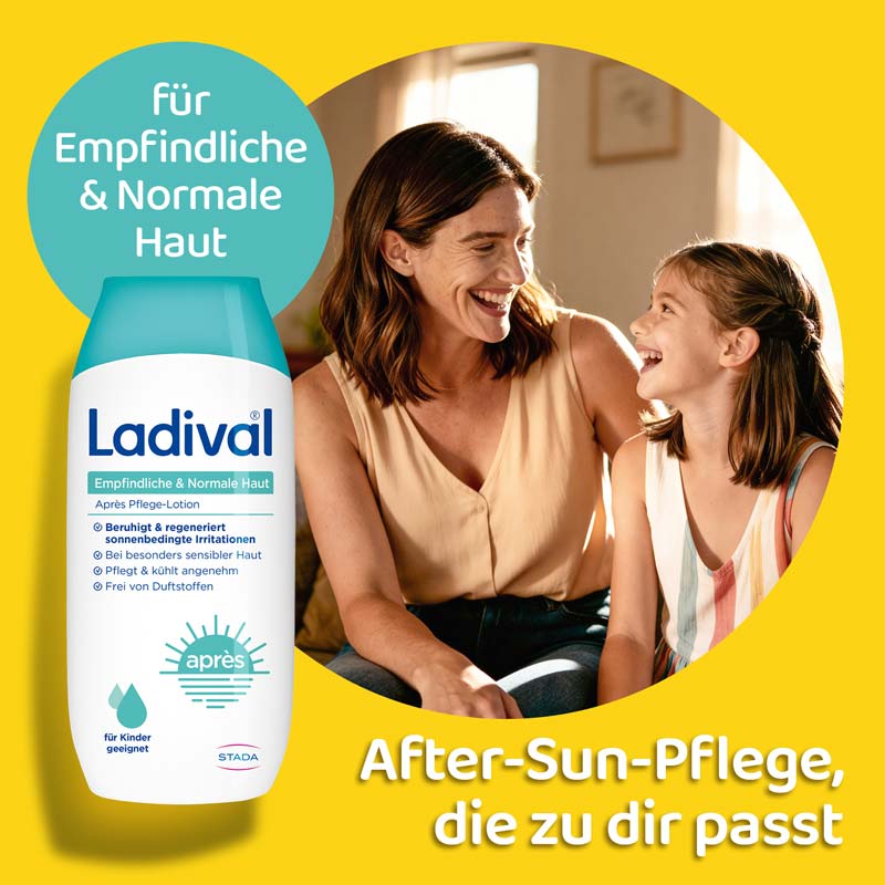 Ladival Empfindliche & Normale Haut Après Pflege-Lotion, After Sun Repair für Erwachsene & Kinder ab 6 Monaten geeignet, kühlt und pflegt nach der Sonne, spendet intensiv Feuchtigkeit, 200ml  