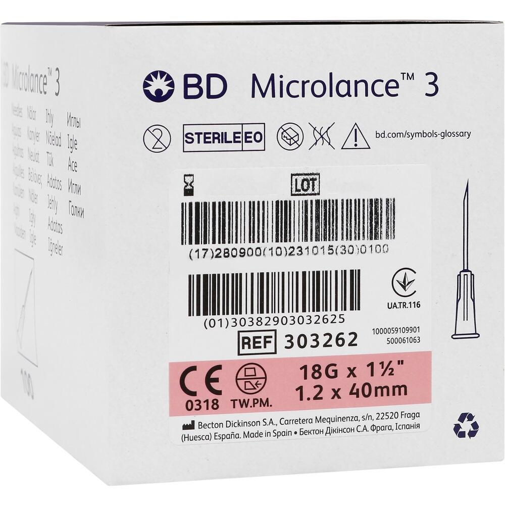 BD Microlance 3 Kanüle 18G 1 1/2 1,2 x 40 mm 100 St Kanüle