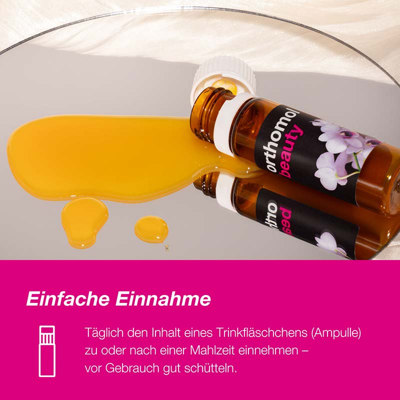 orthomol beauty für Frauen - mit Hyaluronsäure, Kollagen und Coenzym Q10 - Nachfüllpackung mit Trinkampullen