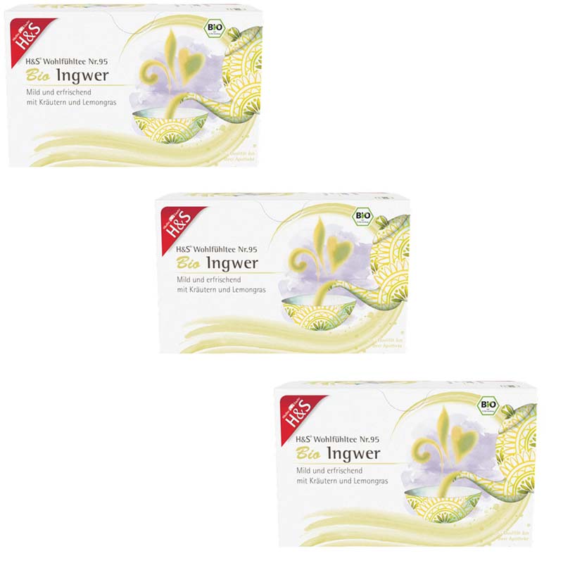 H&S Wohlfühltee Bio Ingwer 3er Set 3X20X2 g Filterbeutel