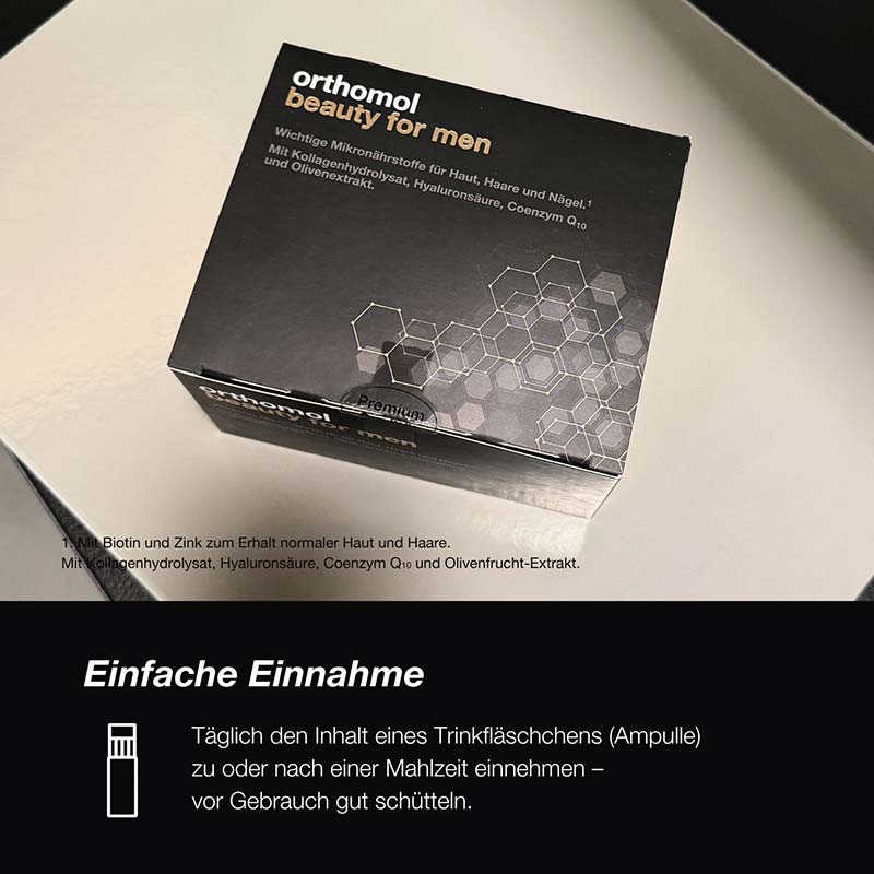 orthomol beauty for men - mit Hyaluronsäure, Kollagen und Coenzym Q10 - Trinkampullen