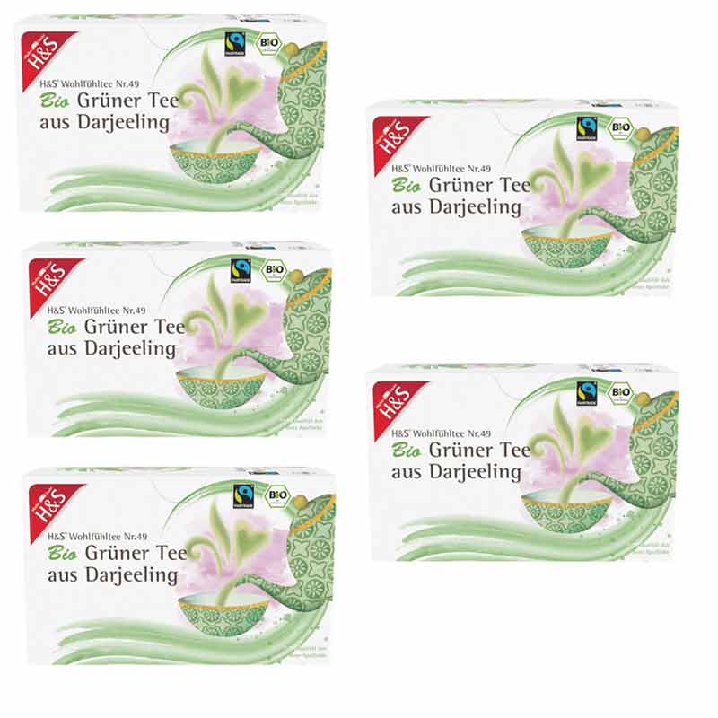 H&S Wohlfühltee Bio Grüner Tee aus Darjeeling 5er Set 5X20X2,0 St Filterbeutel