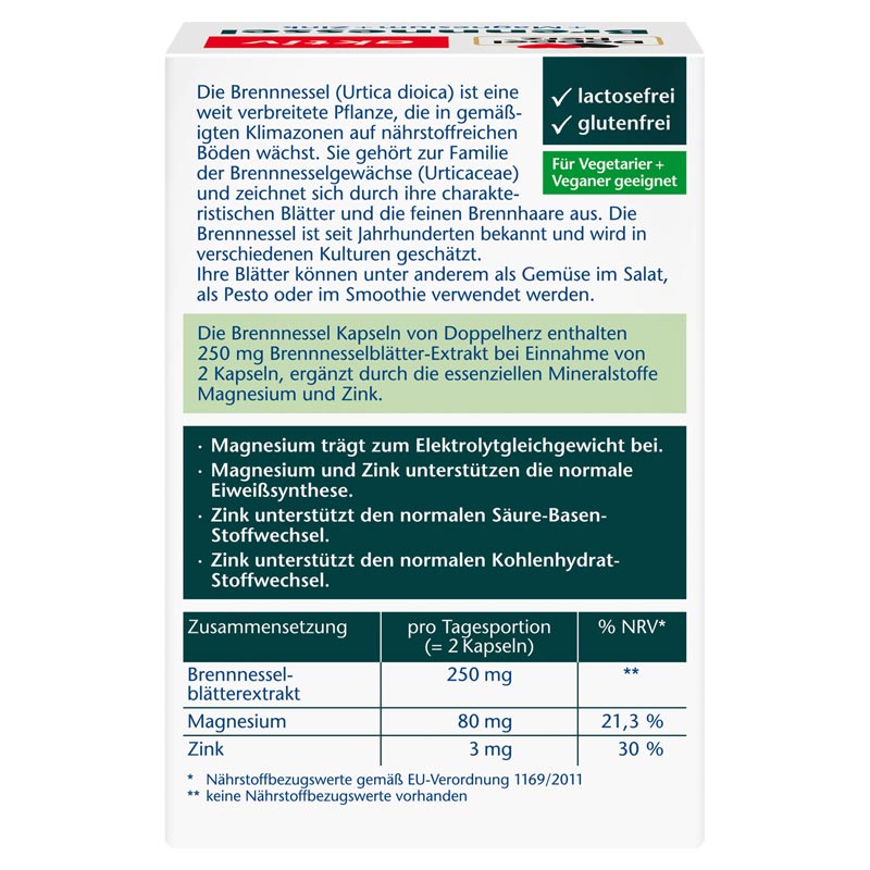 Doppelherz aktiv Brennnessel + Magnesium + Zink 60 St Kapseln