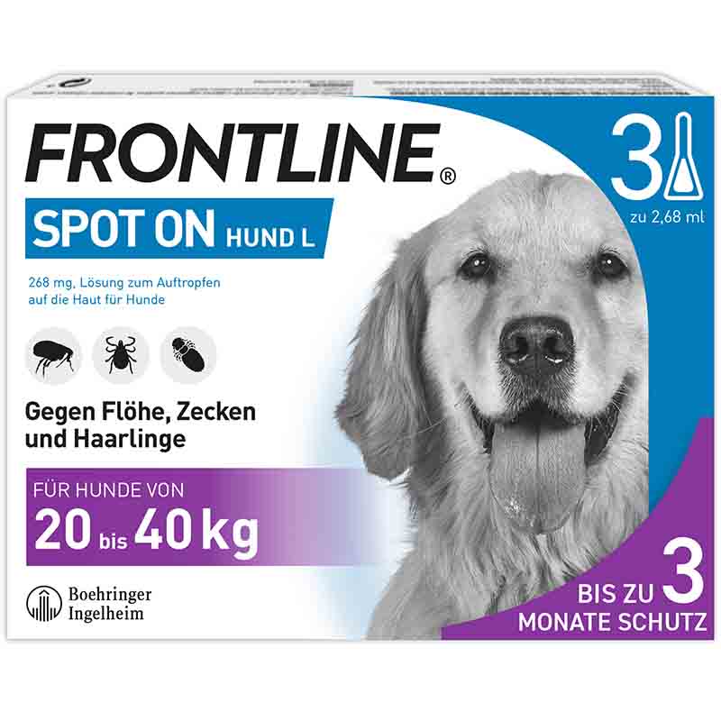 FRONTLINE SPOT-ON gegen Zecken, Flöhe und Haarlinge für Hunde L (20-40 kg)  3 St Lösung
