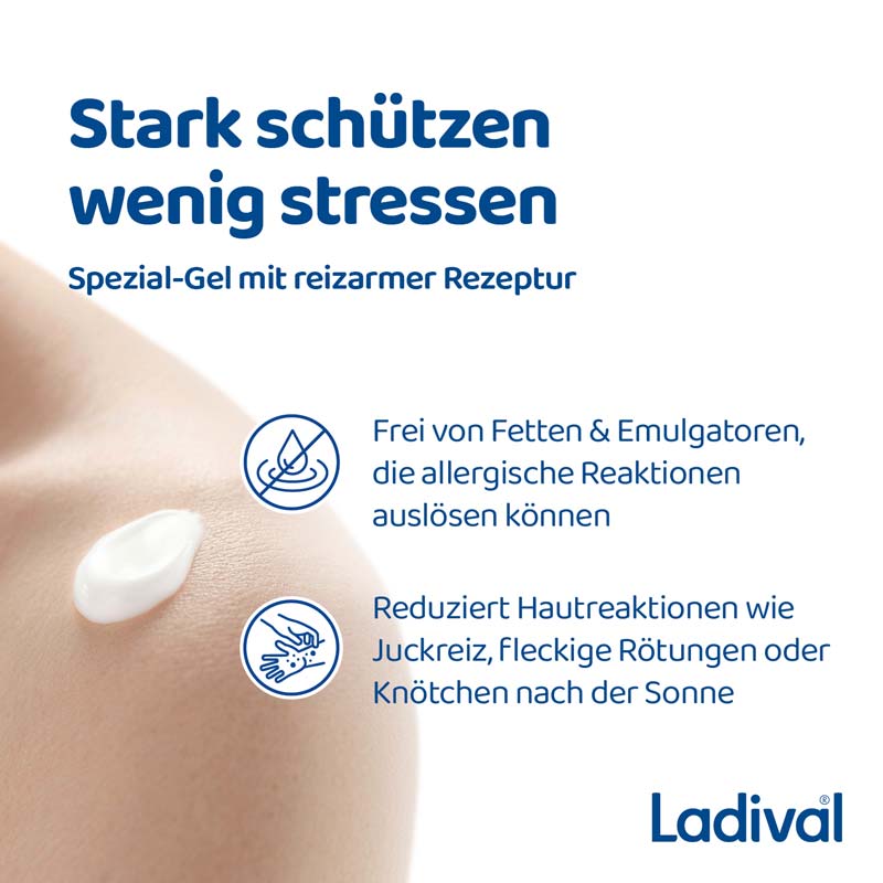 Ladival Allergische Haut Sonnenschutz-Gel LSF 50+: Sonnencreme für den Körper bei Sonnenallergie und Mallorca-Akne, wasserfest, mit 4-fach Zellschutz, 200ml