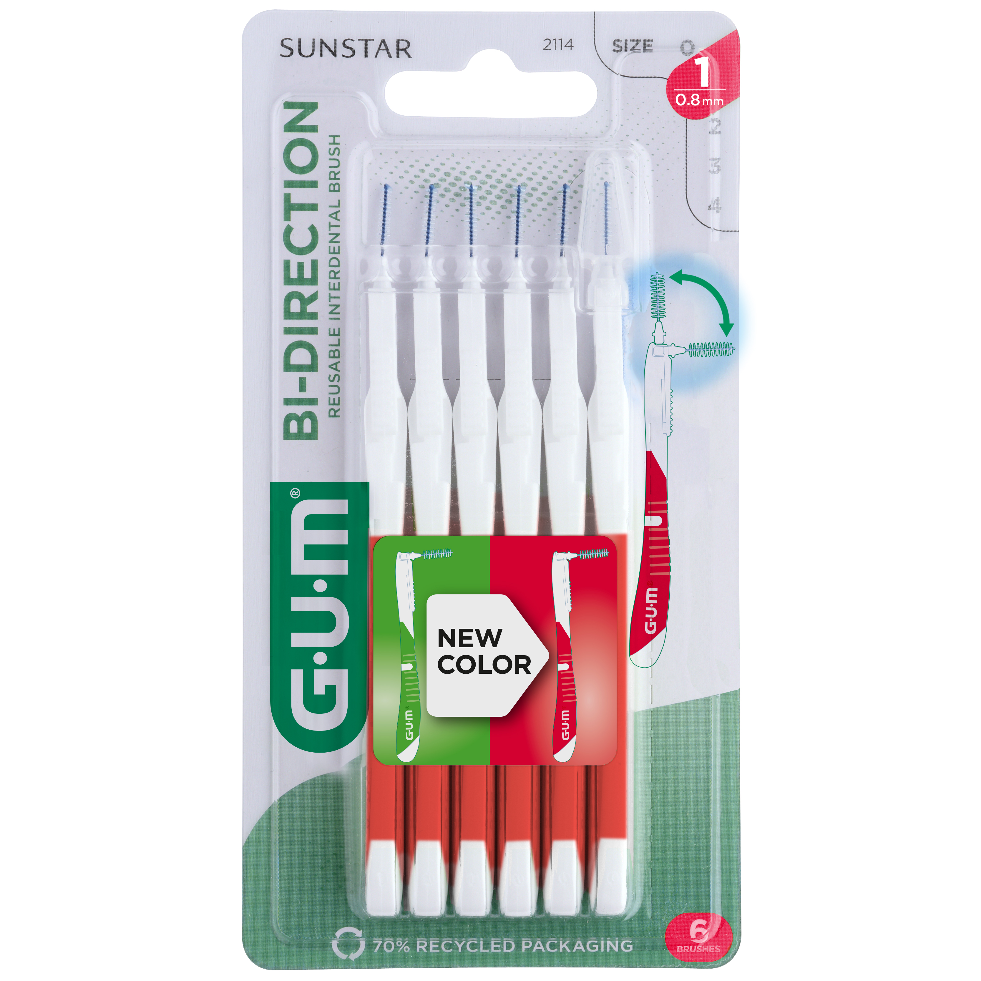 GUM BI-DIRECTION Interdentalbürste 0,8 mm 6 St Zahnbürste