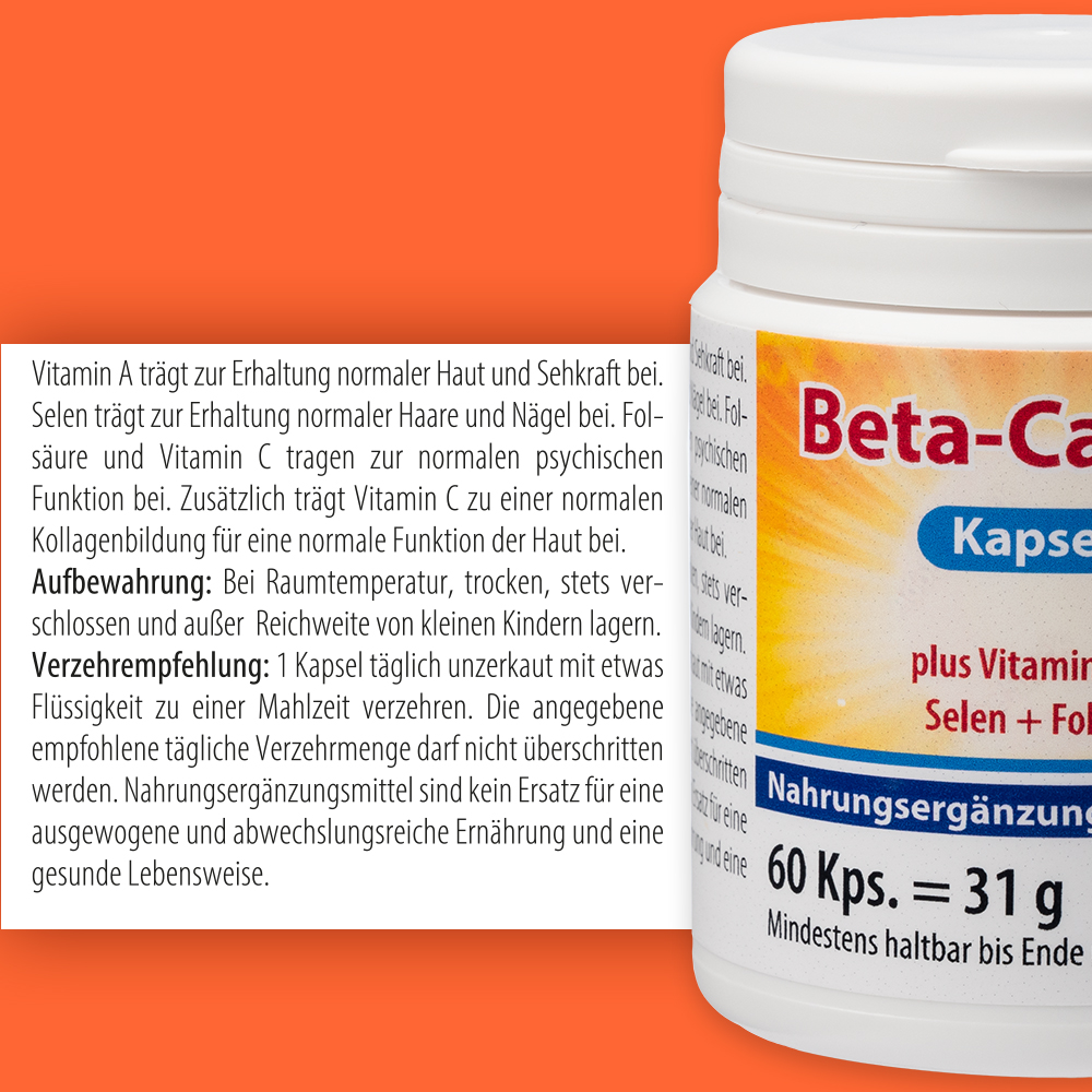 Beta-Carotin plus Vitamin C+E, Selen + Folsäure 60 St Kapseln