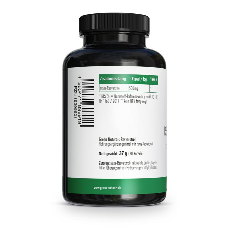 GREEN NATURALS RESVERATROL 500mg trans-Resveratrol 60 St Kapseln