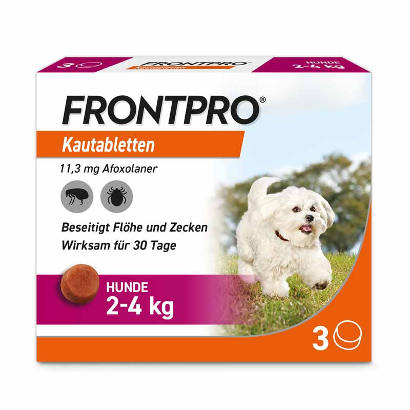 FRONTPRO HUNDE Kautablette 3 St. gegen Zecken und Flöhe für Hunde (2-4kg)