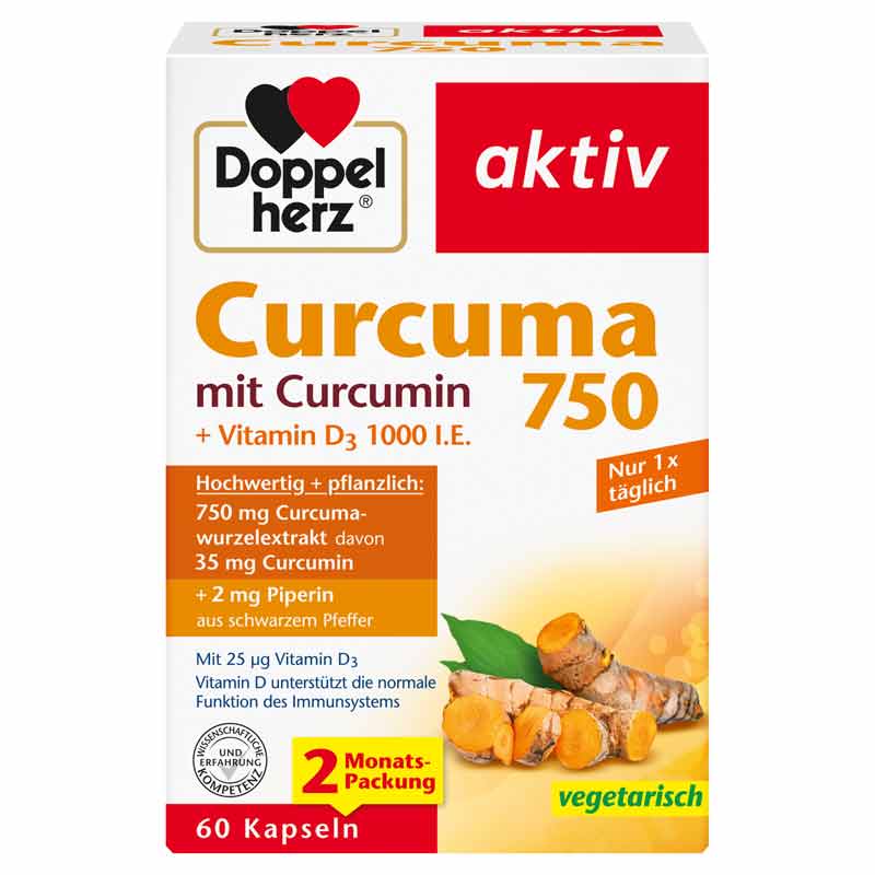 Doppelherz aktiv Curcuma 750 mit Curcumin + Vitamin D3 60 St Kapseln