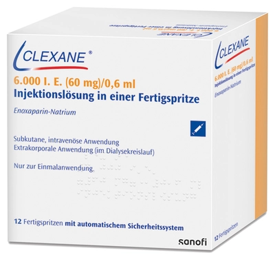 Clexane 6000 I.E. (60mg)/0,6ml Injektionslsg. m.Sich-Sys. 12 St Injektionslösung in einer Fertigspritze