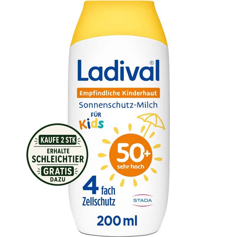 Ladival Empfindliche Kinderhaut Sonnenschutz-Milch LSF 50+: Sonnencreme für Kinder und Babys ab 6 Monaten, extra wasserfest, mit 4-fach Zellschutz, 200ml