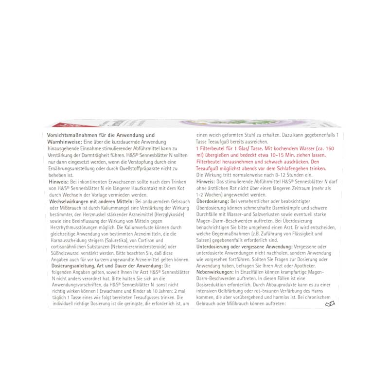 H&S Arzneitee Sennesblätter N Filterbeutel 20X1.0 g Filterbeutel