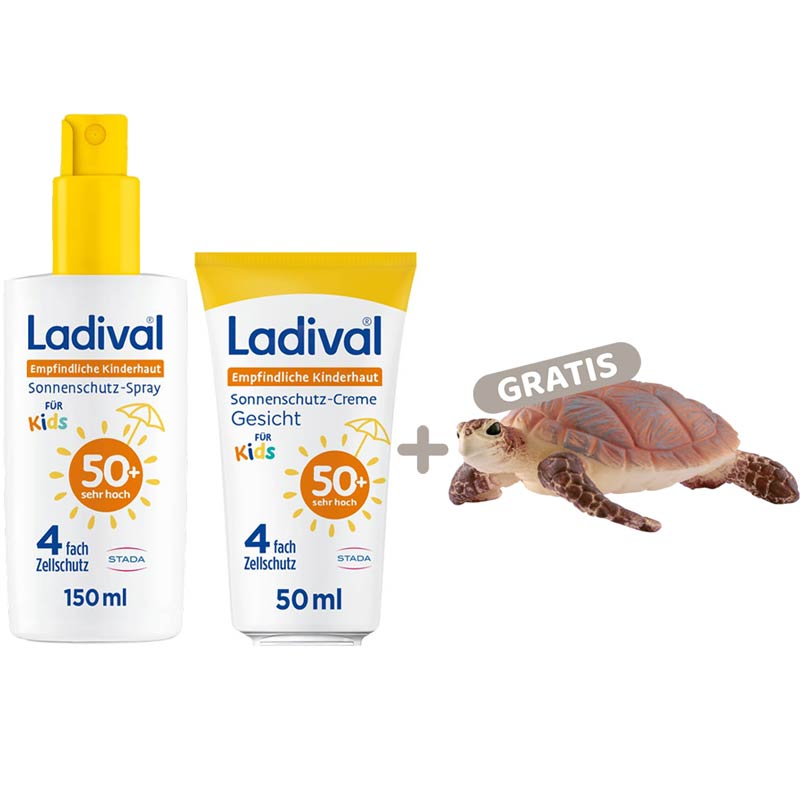 Ladival Kinder Sonnenschutz Körperspray und Gesichtscreme Set plus Schleich Meeresschildkröte 1 St Sparset