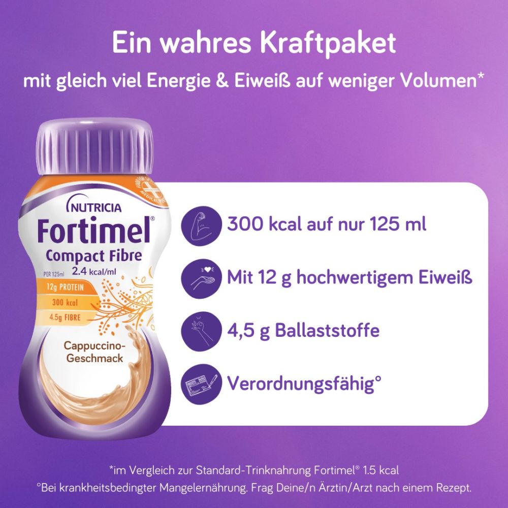 Fortimel Compact Fibre 2.4 Trinknahrung Cappuccino 8X4X125 ml Flüssigkeit