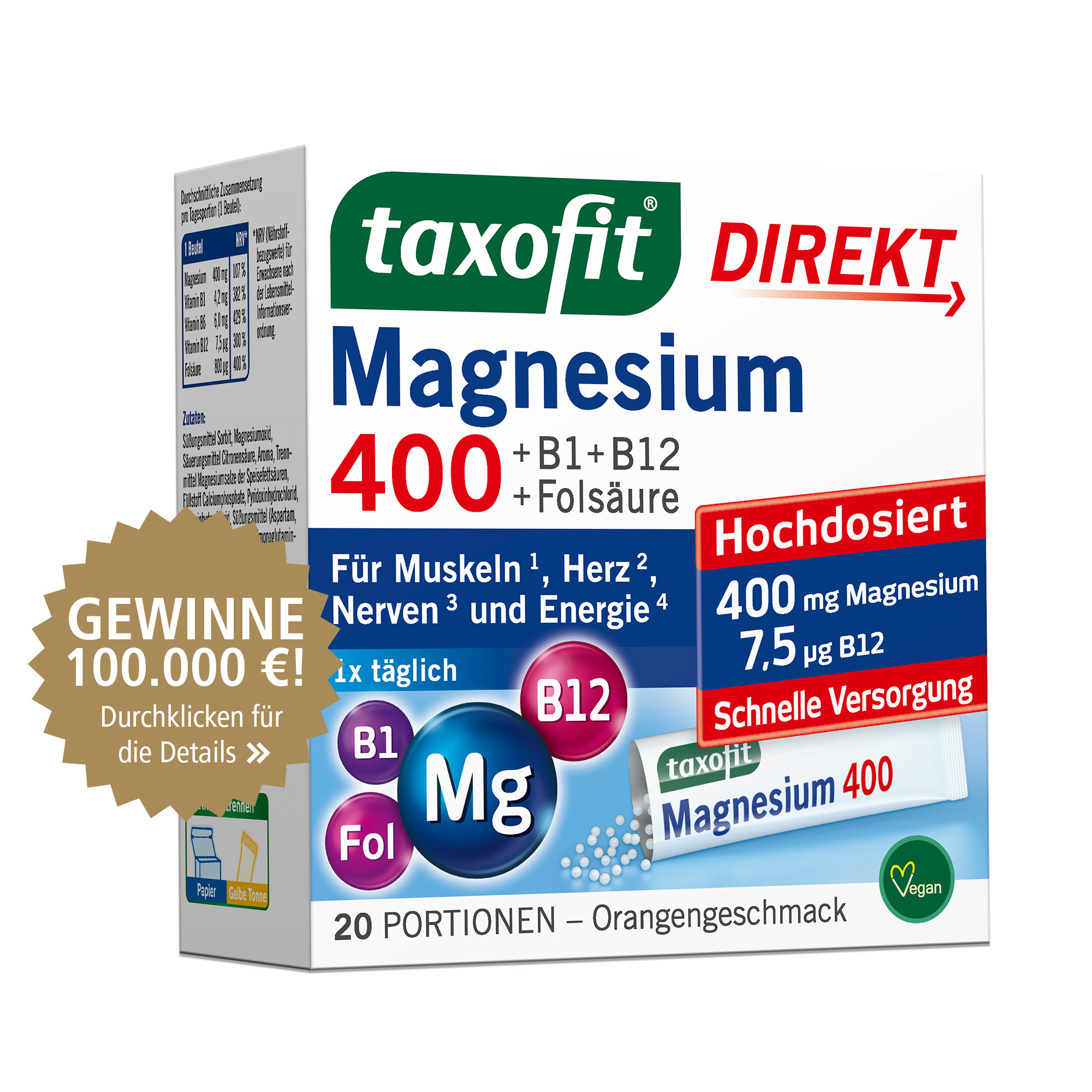 taxofit DIREKT Magnesium 400 20 St Granulat