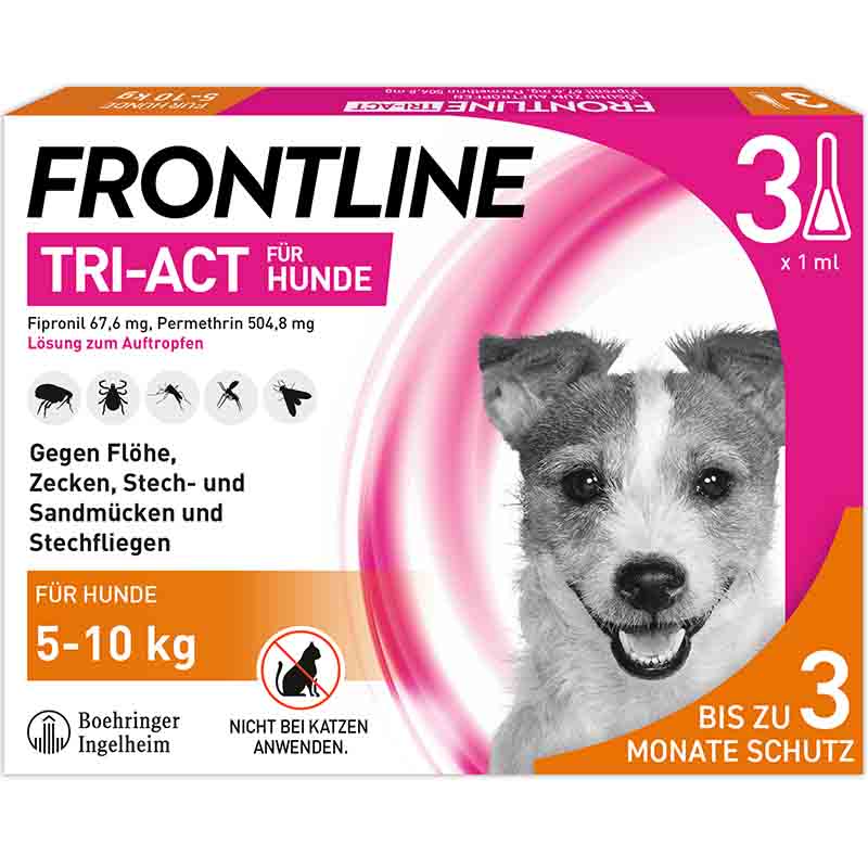 FRONTLINE TRI-ACT gegen Zecken, Flöhe und fliegende Insekten für Hunde S (5-10 kg)  3 St Lösung
