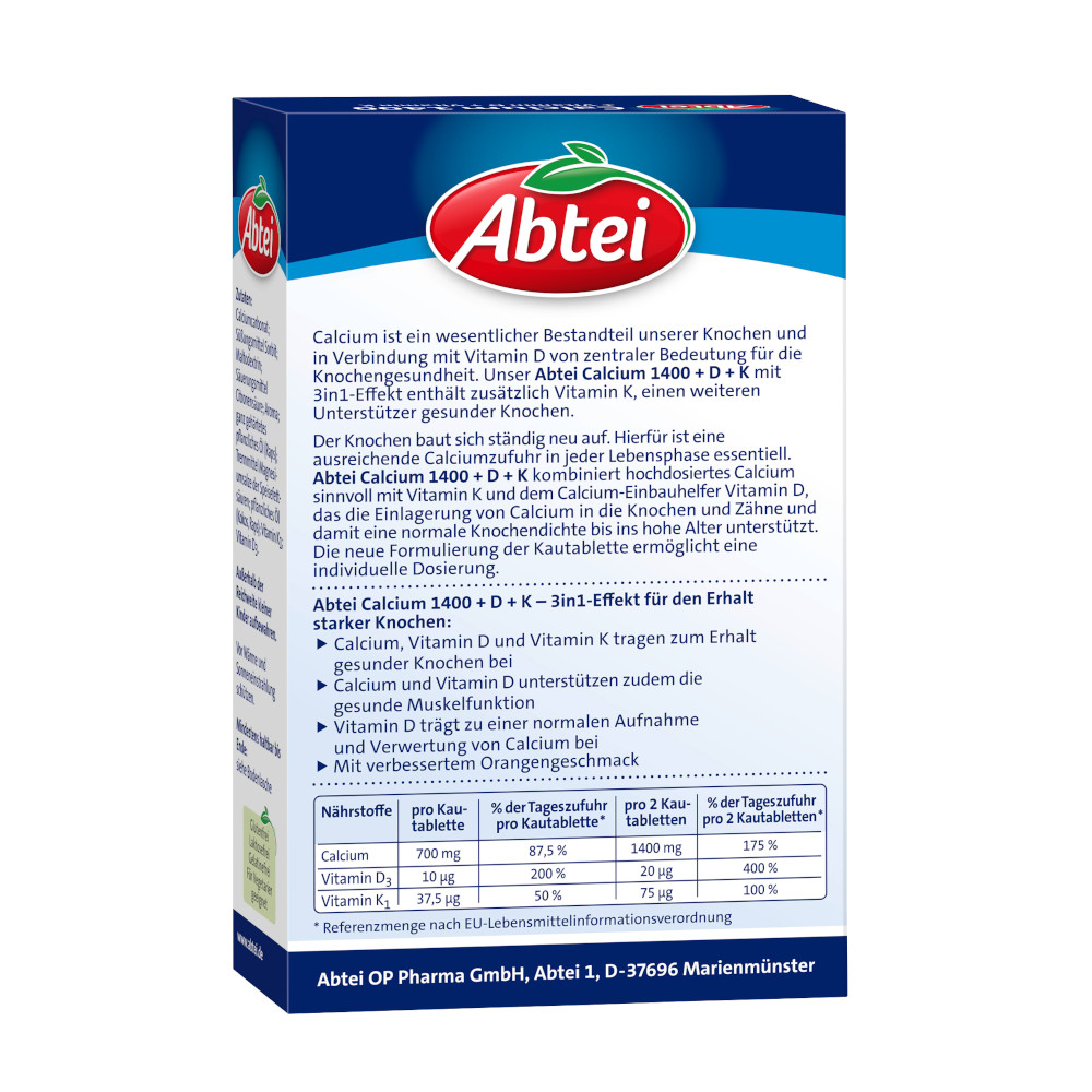 Abtei Calcium 1400+Vitamin D+Vitamin K 30 St Kautabletten