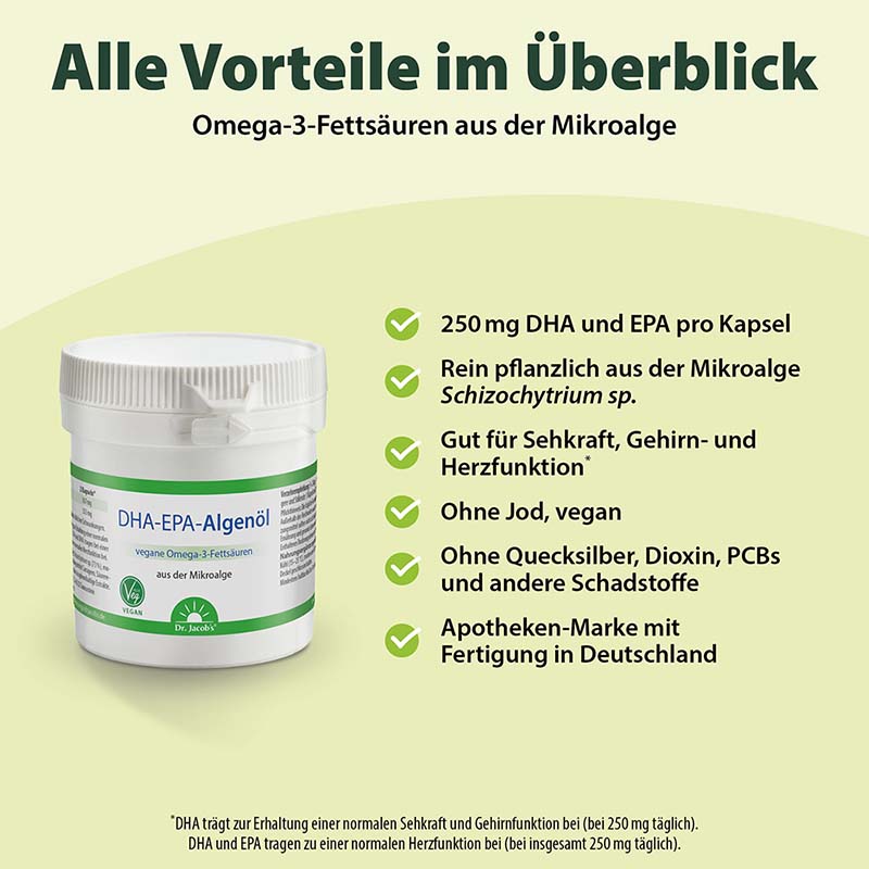 Dr. Jacob's DHA-EPA-Algenöl Kapseln Omega-3-Fettsäuren vegan