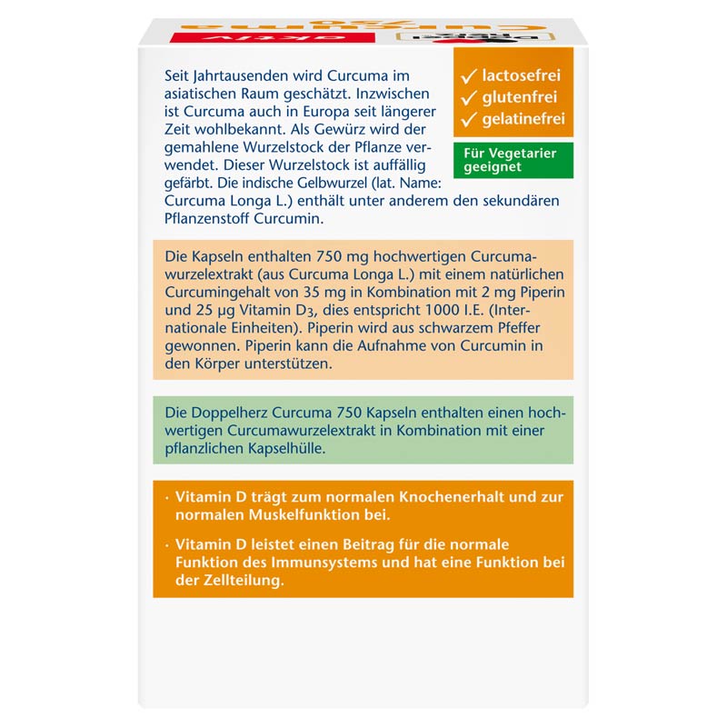 Doppelherz aktiv Curcuma 750 mit Curcumin + Vitamin D3 60 St Kapseln