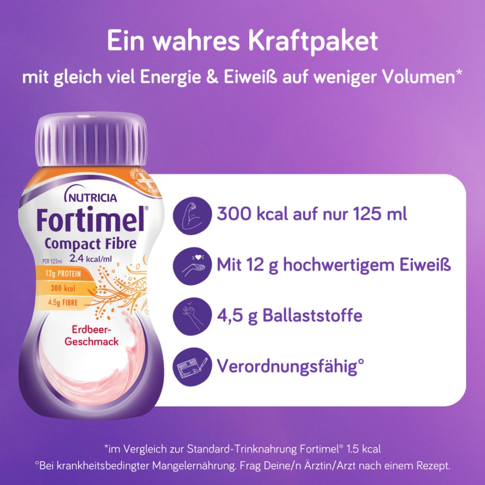 Fortimel Compact Fibre 2.4 Trinknahrung Erdbeere 8X4X125 ml Flüssigkeit