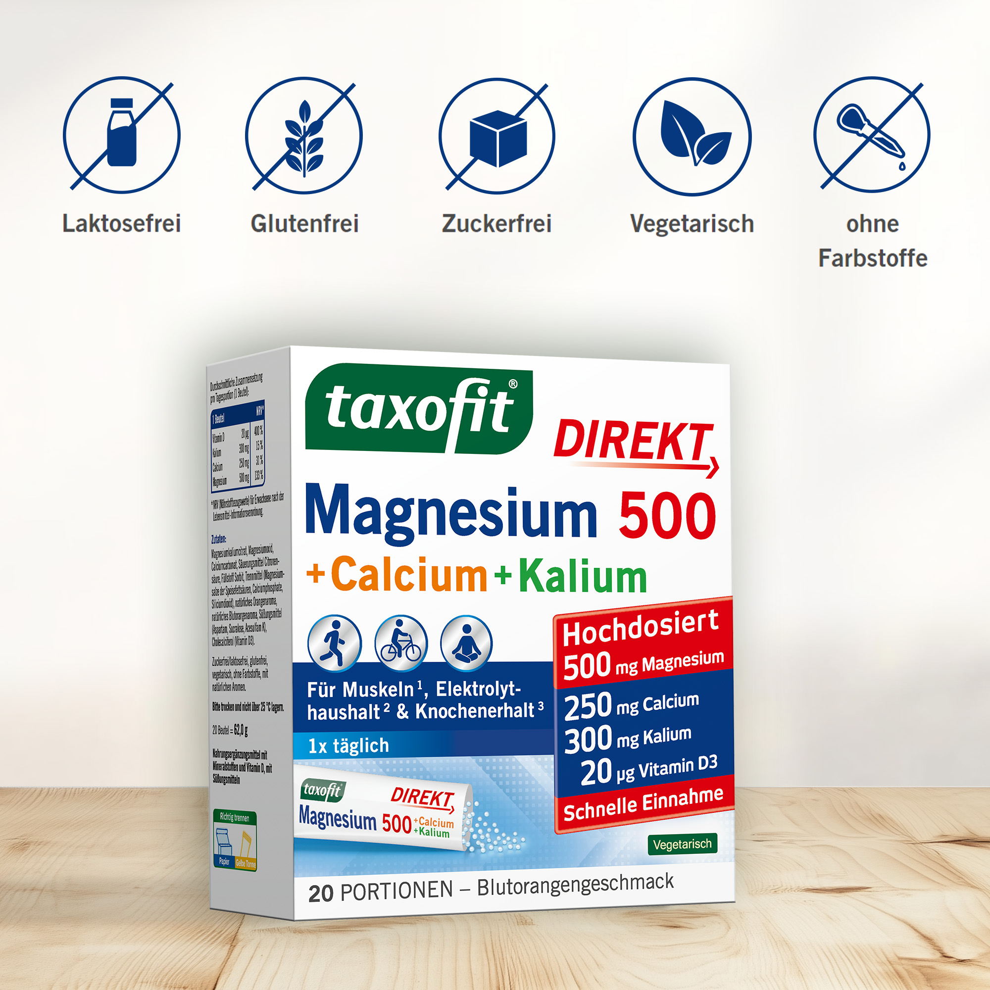 taxofit DIREKT Magnesium 500 + Calcium + Kalium 20 St Granulat