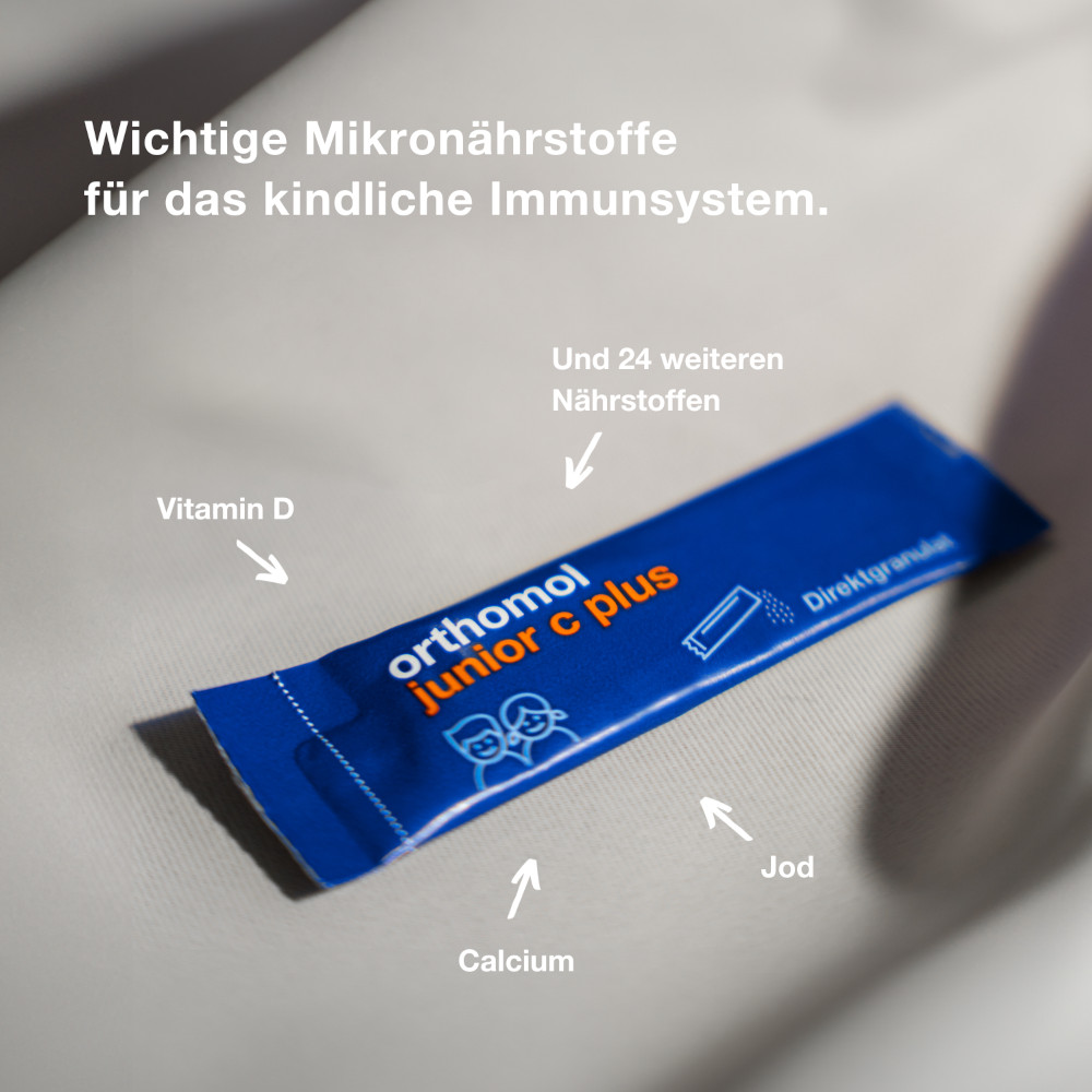orthomol junior c plus - mit Vitamin C - Himbeer/Limetten-Geschmack - Direktgranulat