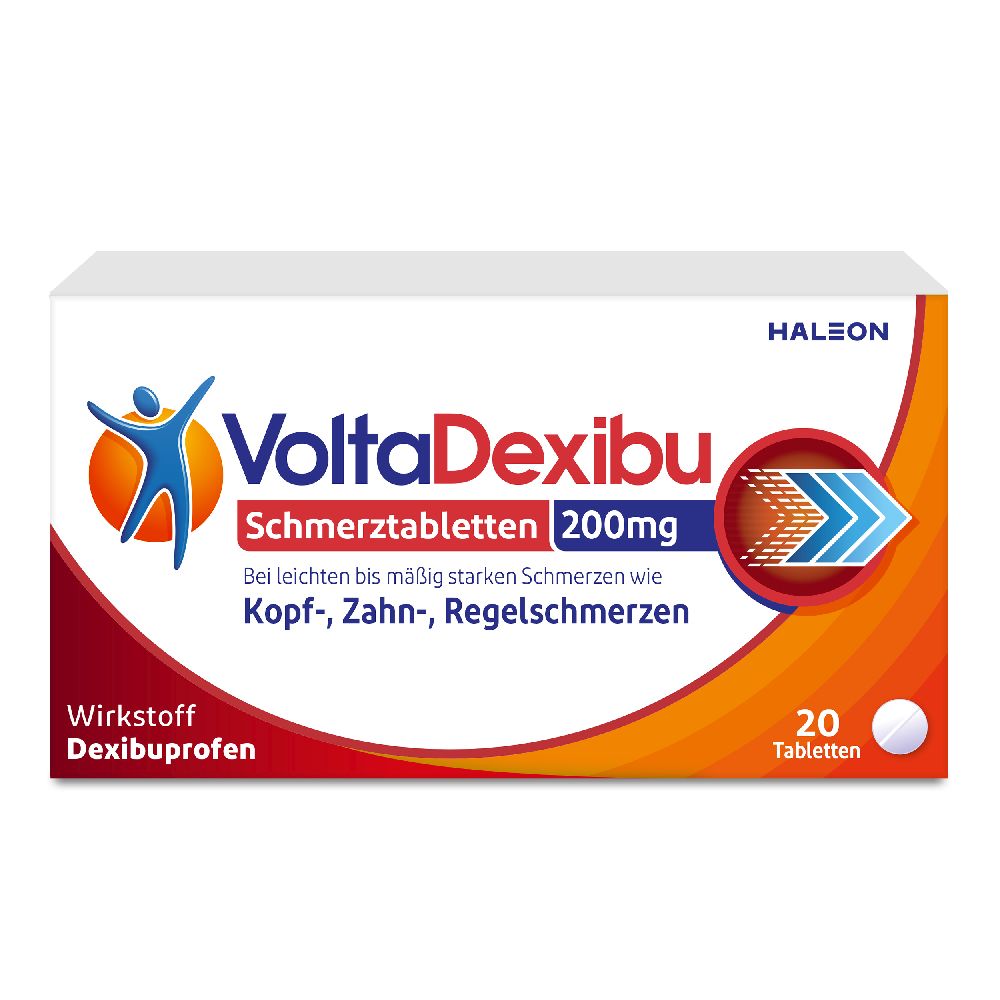 VoltaDexibu Schmerztabletten, Dexibuprofen 200 mg, Schnelle & Effektive Schmerzlinderung bei Kopfschmerzen, Zahnschmerzen, Regelschmerzen 20 St Filmtabletten