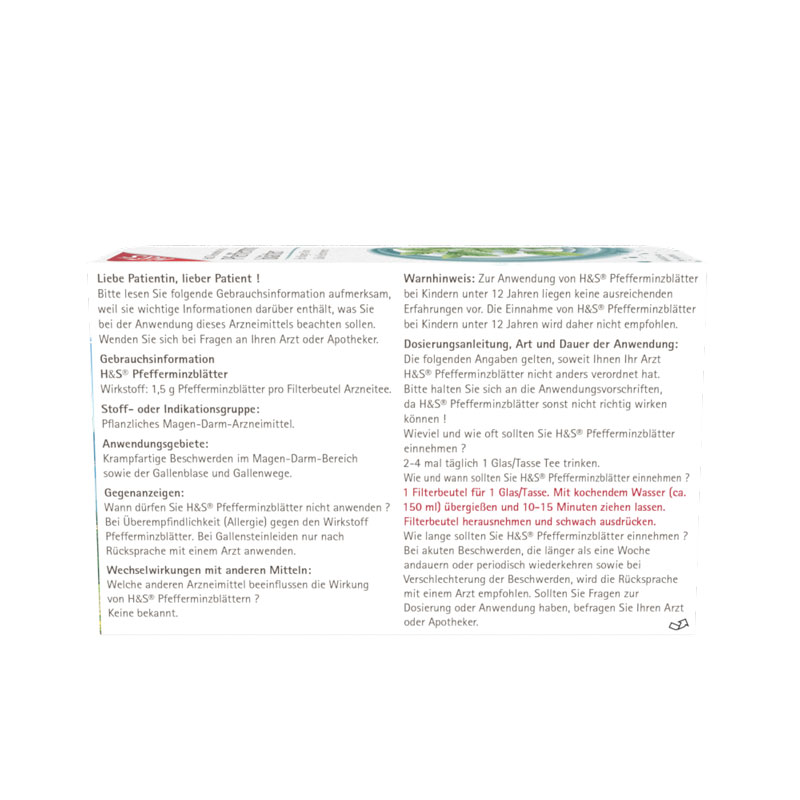 H&S Arzneitee Pfefferminzblätter 20X1.5 g Filterbeutel