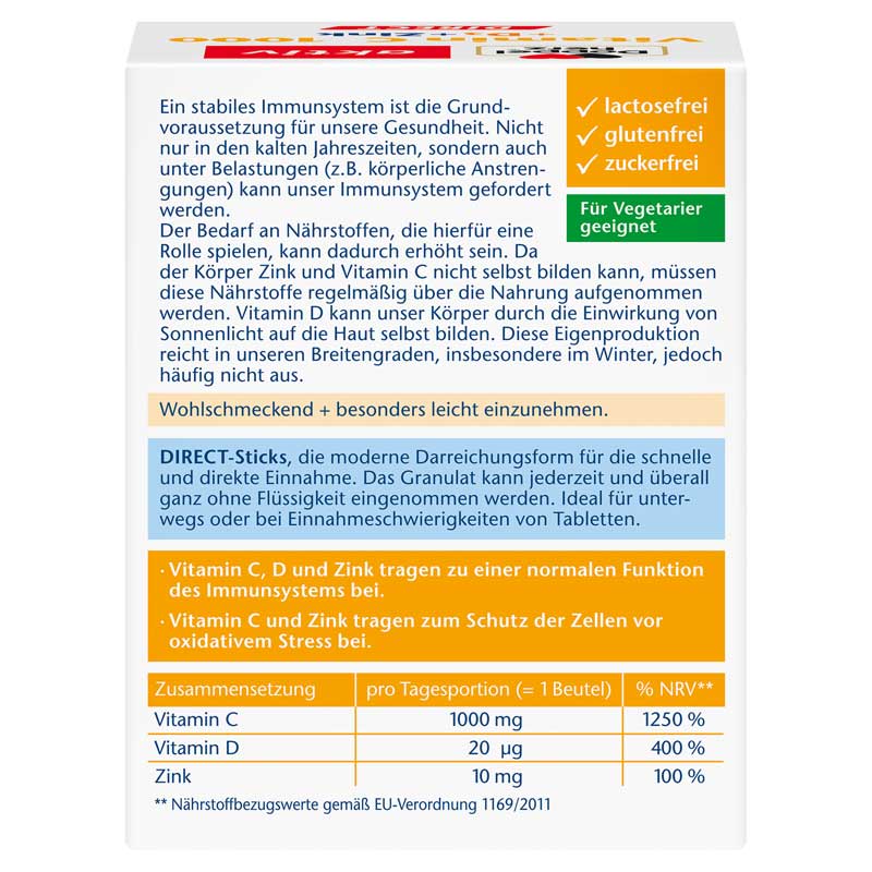 Doppelherz aktiv Vitamin C 1000 + D3 + Zink DIRECT 40 St Pellets