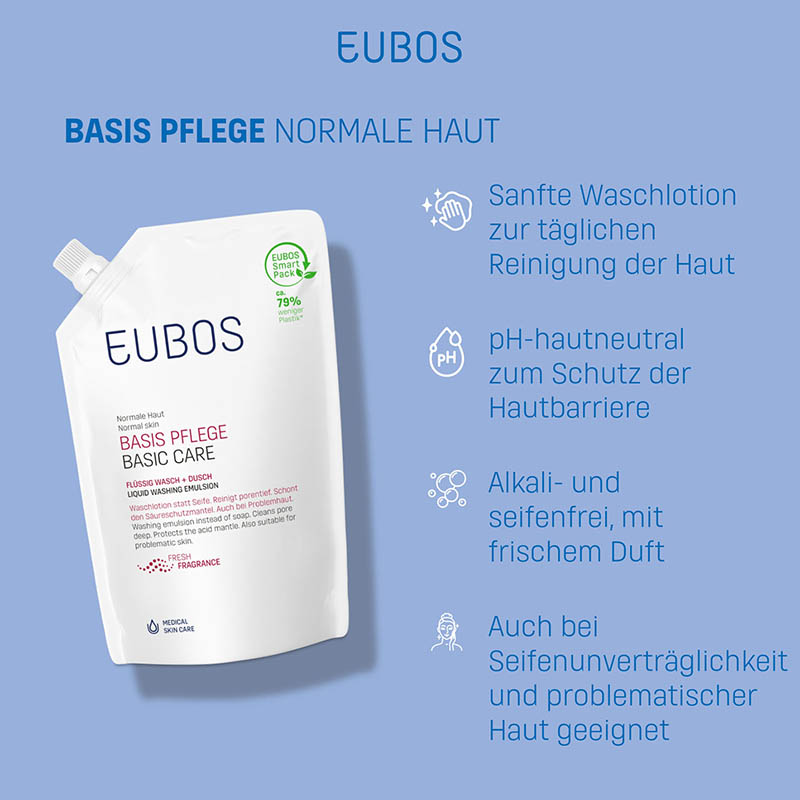 EUBOS BASISPFLEGE FLÜSSIG WASCH+DUSCH WASCHLOTION Nachfüllbeutel 400 ml Flüssigkeit