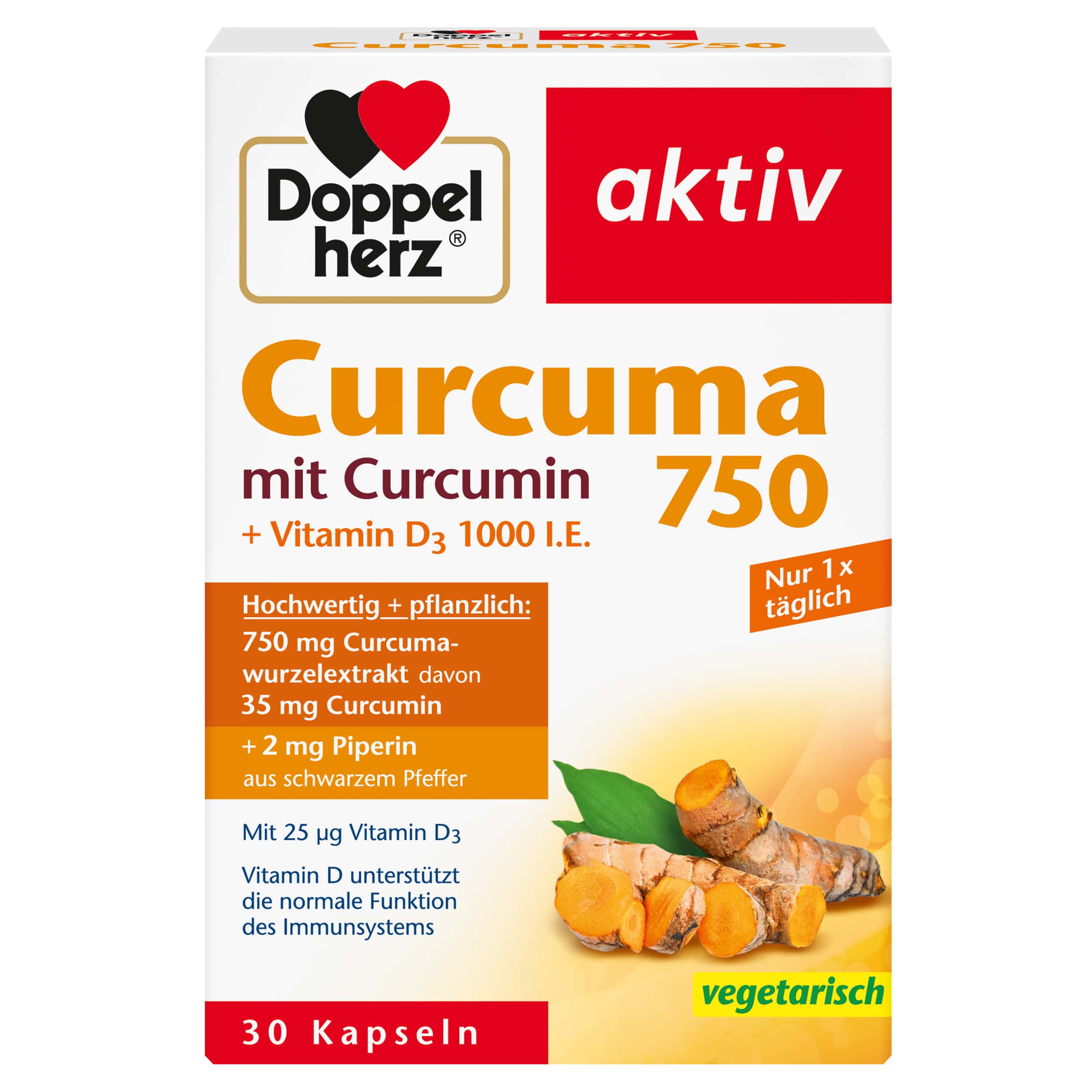 Doppelherz aktiv Curcuma 750 + Vitamin D3 1000 I.E. 30 St Kapseln