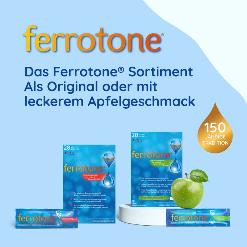 ferrotone - natürliches Eisen mit Vitamin C, Apfelgeschmack 14X25 ml Beutel