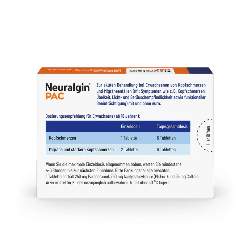 Neuralgin PAC bei Kopfschmerzen und Migräne  20 St Tabletten