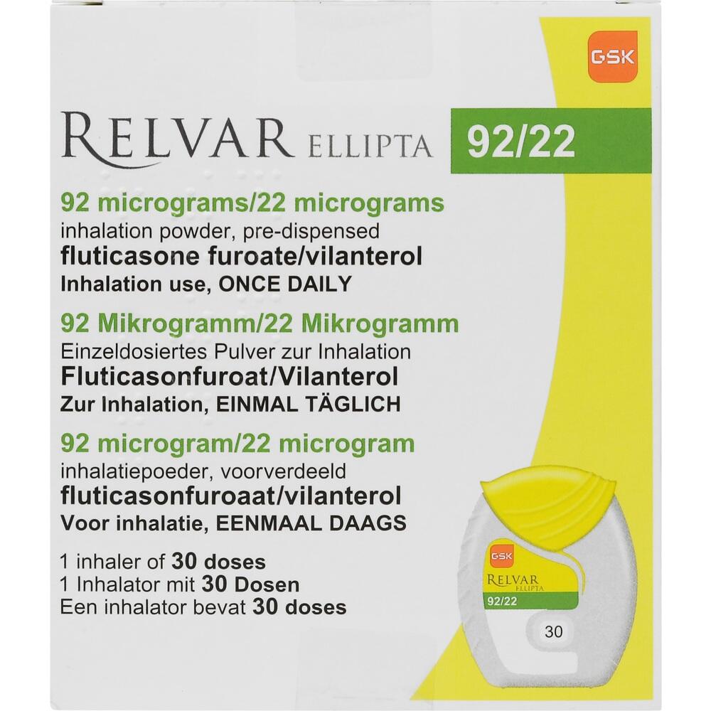 RELVAR Ellipta 92 Mikrogramm/22 Mikrogramm Inh.-P. 1X30 St Inhalationspulver